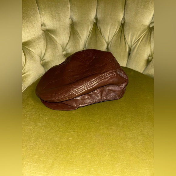 unbranded Other - VTG Genuine Leather Mens Brown Newsboy Cabbie Beret Biker Adjustable Hat Cap​​